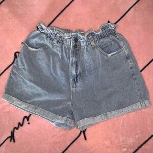 Plaid & Plain paperbag high-waisted denim shorts, Women’s Large